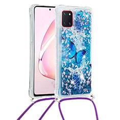 Silikon Hülle Handyhülle Gummi Schutzhülle Flexible Tasche Bling-Bling mit Schlüsselband Lanyard S02 für Samsung Galaxy Note 10 Lite Blau