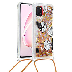 Silikon Hülle Handyhülle Gummi Schutzhülle Flexible Tasche Bling-Bling mit Schlüsselband Lanyard S02 für Samsung Galaxy Note 10 Lite Gold