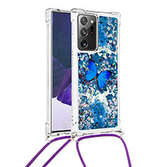 Silikon Hülle Handyhülle Gummi Schutzhülle Flexible Tasche Bling-Bling mit Schlüsselband Lanyard S02 für Samsung Galaxy Note 20 Ultra 5G Blau