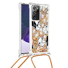 Silikon Hülle Handyhülle Gummi Schutzhülle Flexible Tasche Bling-Bling mit Schlüsselband Lanyard S02 für Samsung Galaxy Note 20 Ultra 5G Gold