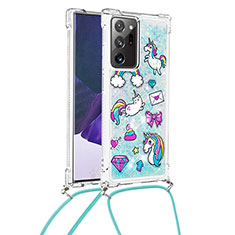 Silikon Hülle Handyhülle Gummi Schutzhülle Flexible Tasche Bling-Bling mit Schlüsselband Lanyard S02 für Samsung Galaxy Note 20 Ultra 5G Hellblau