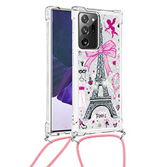 Silikon Hülle Handyhülle Gummi Schutzhülle Flexible Tasche Bling-Bling mit Schlüsselband Lanyard S02 für Samsung Galaxy Note 20 Ultra 5G Rosa