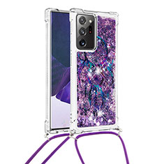 Silikon Hülle Handyhülle Gummi Schutzhülle Flexible Tasche Bling-Bling mit Schlüsselband Lanyard S02 für Samsung Galaxy Note 20 Ultra 5G Violett