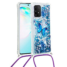 Silikon Hülle Handyhülle Gummi Schutzhülle Flexible Tasche Bling-Bling mit Schlüsselband Lanyard S02 für Samsung Galaxy S10 Lite Blau