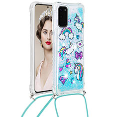 Silikon Hülle Handyhülle Gummi Schutzhülle Flexible Tasche Bling-Bling mit Schlüsselband Lanyard S02 für Samsung Galaxy S20 5G Hellblau