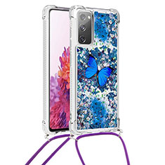 Silikon Hülle Handyhülle Gummi Schutzhülle Flexible Tasche Bling-Bling mit Schlüsselband Lanyard S02 für Samsung Galaxy S20 FE (2022) 5G Blau