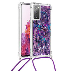 Silikon Hülle Handyhülle Gummi Schutzhülle Flexible Tasche Bling-Bling mit Schlüsselband Lanyard S02 für Samsung Galaxy S20 FE 4G Violett