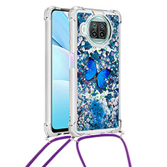 Silikon Hülle Handyhülle Gummi Schutzhülle Flexible Tasche Bling-Bling mit Schlüsselband Lanyard S02 für Xiaomi Mi 10i 5G Blau