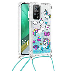 Silikon Hülle Handyhülle Gummi Schutzhülle Flexible Tasche Bling-Bling mit Schlüsselband Lanyard S02 für Xiaomi Mi 10T 5G Hellblau