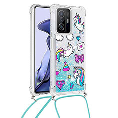 Silikon Hülle Handyhülle Gummi Schutzhülle Flexible Tasche Bling-Bling mit Schlüsselband Lanyard S02 für Xiaomi Mi 11T 5G Hellblau