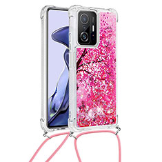 Silikon Hülle Handyhülle Gummi Schutzhülle Flexible Tasche Bling-Bling mit Schlüsselband Lanyard S02 für Xiaomi Mi 11T Pro 5G Pink