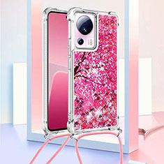 Silikon Hülle Handyhülle Gummi Schutzhülle Flexible Tasche Bling-Bling mit Schlüsselband Lanyard S02 für Xiaomi Mi 13 Lite 5G Pink