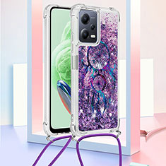 Silikon Hülle Handyhülle Gummi Schutzhülle Flexible Tasche Bling-Bling mit Schlüsselband Lanyard S02 für Xiaomi Poco X5 5G Violett