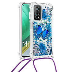 Silikon Hülle Handyhülle Gummi Schutzhülle Flexible Tasche Bling-Bling mit Schlüsselband Lanyard S02 für Xiaomi Redmi K30S 5G Blau