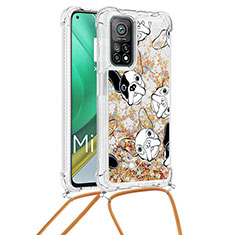 Silikon Hülle Handyhülle Gummi Schutzhülle Flexible Tasche Bling-Bling mit Schlüsselband Lanyard S02 für Xiaomi Redmi K30S 5G Gold