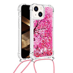 Silikon Hülle Handyhülle Gummi Schutzhülle Flexible Tasche Bling-Bling mit Schlüsselband Lanyard S03 für Apple iPhone 14 Pink