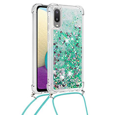 Silikon Hülle Handyhülle Gummi Schutzhülle Flexible Tasche Bling-Bling mit Schlüsselband Lanyard S03 für Samsung Galaxy A02 Grün