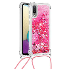 Silikon Hülle Handyhülle Gummi Schutzhülle Flexible Tasche Bling-Bling mit Schlüsselband Lanyard S03 für Samsung Galaxy A02 Pink