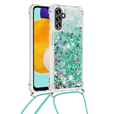 Silikon Hülle Handyhülle Gummi Schutzhülle Flexible Tasche Bling-Bling mit Schlüsselband Lanyard S03 für Samsung Galaxy A04s Grün