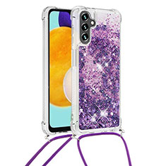 Silikon Hülle Handyhülle Gummi Schutzhülle Flexible Tasche Bling-Bling mit Schlüsselband Lanyard S03 für Samsung Galaxy A04s Violett