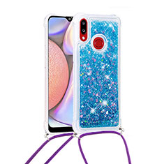 Silikon Hülle Handyhülle Gummi Schutzhülle Flexible Tasche Bling-Bling mit Schlüsselband Lanyard S03 für Samsung Galaxy A10s Blau