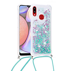 Silikon Hülle Handyhülle Gummi Schutzhülle Flexible Tasche Bling-Bling mit Schlüsselband Lanyard S03 für Samsung Galaxy A10s Grün