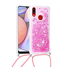 Silikon Hülle Handyhülle Gummi Schutzhülle Flexible Tasche Bling-Bling mit Schlüsselband Lanyard S03 für Samsung Galaxy A10s Pink