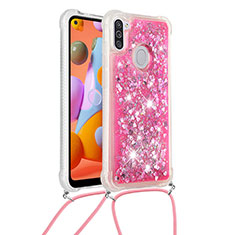 Silikon Hülle Handyhülle Gummi Schutzhülle Flexible Tasche Bling-Bling mit Schlüsselband Lanyard S03 für Samsung Galaxy A11 Pink