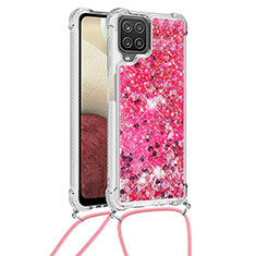 Silikon Hülle Handyhülle Gummi Schutzhülle Flexible Tasche Bling-Bling mit Schlüsselband Lanyard S03 für Samsung Galaxy A12 5G Pink