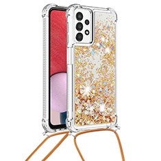 Silikon Hülle Handyhülle Gummi Schutzhülle Flexible Tasche Bling-Bling mit Schlüsselband Lanyard S03 für Samsung Galaxy A13 4G Gold