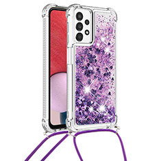 Silikon Hülle Handyhülle Gummi Schutzhülle Flexible Tasche Bling-Bling mit Schlüsselband Lanyard S03 für Samsung Galaxy A13 4G Violett