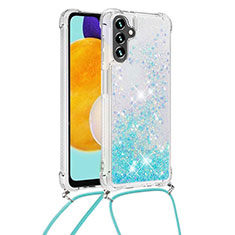 Silikon Hülle Handyhülle Gummi Schutzhülle Flexible Tasche Bling-Bling mit Schlüsselband Lanyard S03 für Samsung Galaxy A13 5G Hellblau