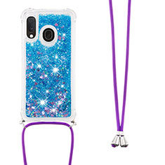 Silikon Hülle Handyhülle Gummi Schutzhülle Flexible Tasche Bling-Bling mit Schlüsselband Lanyard S03 für Samsung Galaxy A20e Blau