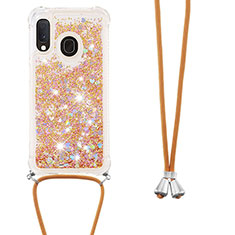 Silikon Hülle Handyhülle Gummi Schutzhülle Flexible Tasche Bling-Bling mit Schlüsselband Lanyard S03 für Samsung Galaxy A20e Gold