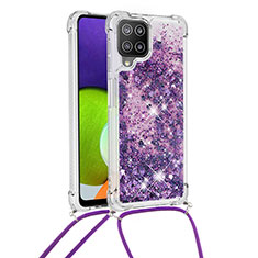 Silikon Hülle Handyhülle Gummi Schutzhülle Flexible Tasche Bling-Bling mit Schlüsselband Lanyard S03 für Samsung Galaxy A22 4G Violett