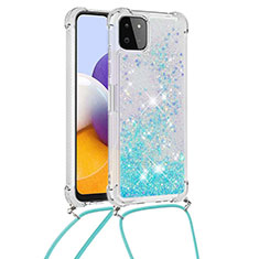 Silikon Hülle Handyhülle Gummi Schutzhülle Flexible Tasche Bling-Bling mit Schlüsselband Lanyard S03 für Samsung Galaxy A22s 5G Hellblau