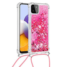 Silikon Hülle Handyhülle Gummi Schutzhülle Flexible Tasche Bling-Bling mit Schlüsselband Lanyard S03 für Samsung Galaxy A22s 5G Pink