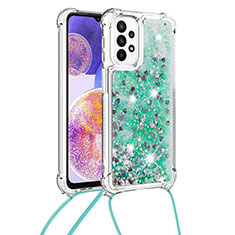 Silikon Hülle Handyhülle Gummi Schutzhülle Flexible Tasche Bling-Bling mit Schlüsselband Lanyard S03 für Samsung Galaxy A23 5G Grün