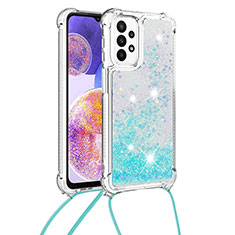 Silikon Hülle Handyhülle Gummi Schutzhülle Flexible Tasche Bling-Bling mit Schlüsselband Lanyard S03 für Samsung Galaxy A23 5G Hellblau