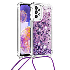 Silikon Hülle Handyhülle Gummi Schutzhülle Flexible Tasche Bling-Bling mit Schlüsselband Lanyard S03 für Samsung Galaxy A23 5G Violett