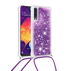 Silikon Hülle Handyhülle Gummi Schutzhülle Flexible Tasche Bling-Bling mit Schlüsselband Lanyard S03 für Samsung Galaxy A30S Violett