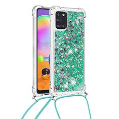 Silikon Hülle Handyhülle Gummi Schutzhülle Flexible Tasche Bling-Bling mit Schlüsselband Lanyard S03 für Samsung Galaxy A31 Grün