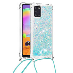 Silikon Hülle Handyhülle Gummi Schutzhülle Flexible Tasche Bling-Bling mit Schlüsselband Lanyard S03 für Samsung Galaxy A31 Hellblau