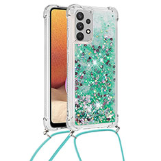 Silikon Hülle Handyhülle Gummi Schutzhülle Flexible Tasche Bling-Bling mit Schlüsselband Lanyard S03 für Samsung Galaxy A32 4G Grün