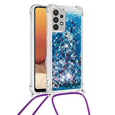 Silikon Hülle Handyhülle Gummi Schutzhülle Flexible Tasche Bling-Bling mit Schlüsselband Lanyard S03 für Samsung Galaxy A32 5G Blau