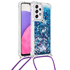 Silikon Hülle Handyhülle Gummi Schutzhülle Flexible Tasche Bling-Bling mit Schlüsselband Lanyard S03 für Samsung Galaxy A33 5G Blau