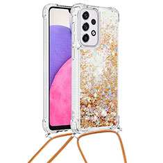 Silikon Hülle Handyhülle Gummi Schutzhülle Flexible Tasche Bling-Bling mit Schlüsselband Lanyard S03 für Samsung Galaxy A33 5G Gold