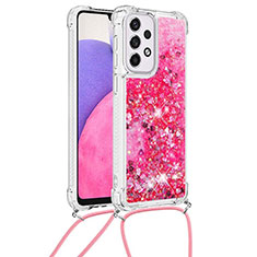 Silikon Hülle Handyhülle Gummi Schutzhülle Flexible Tasche Bling-Bling mit Schlüsselband Lanyard S03 für Samsung Galaxy A33 5G Pink