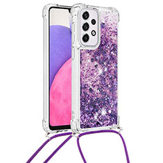 Silikon Hülle Handyhülle Gummi Schutzhülle Flexible Tasche Bling-Bling mit Schlüsselband Lanyard S03 für Samsung Galaxy A33 5G Violett