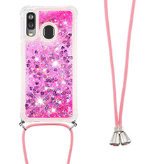 Silikon Hülle Handyhülle Gummi Schutzhülle Flexible Tasche Bling-Bling mit Schlüsselband Lanyard S03 für Samsung Galaxy A40 Pink